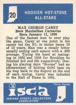 1976 ISCA Hoosier Hot-Stove All-Stars #20 Max Carey Back