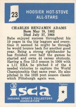 1976 ISCA Hoosier Hot-Stove All-Stars #23 Babe Adams Back