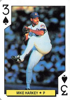 1992 U.S. Playing Card Co. Chicago Cubs Playing Cards #3♠ Mike Harkey Front