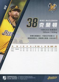 2015 Chinatrust Brothers #12 Mike McClendon Back