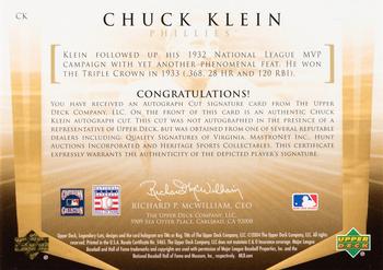 2004 SP Legendary Cuts - Autographs #CK Chuck Klein Back