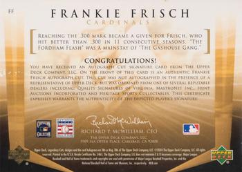 2004 SP Legendary Cuts - Autographs #FF Frankie Frisch Back