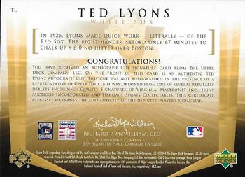 2004 SP Legendary Cuts - Autographs #TL Ted Lyons Back