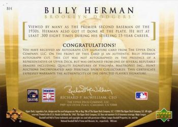2004 SP Legendary Cuts - Autographs #BH Billy Herman Back