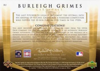 2004 SP Legendary Cuts - Autographs #BU Burleigh Grimes Back