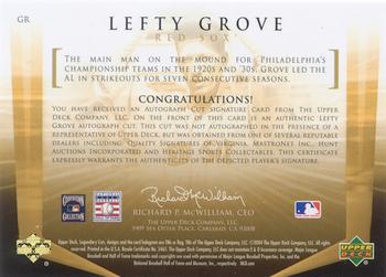2004 SP Legendary Cuts - Autographs #GR Lefty Grove Back