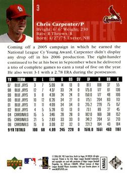 2006 Upper Deck World Series Champions St. Louis Cardinals #3 Chris Carpenter Back