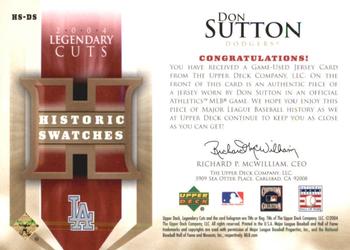 2004 SP Legendary Cuts - Historic Swatches #HS-DS Don Sutton Back
