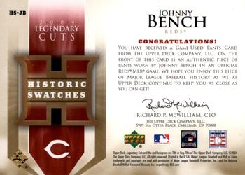 2004 SP Legendary Cuts - Historic Swatches #HS-JB Johnny Bench Back