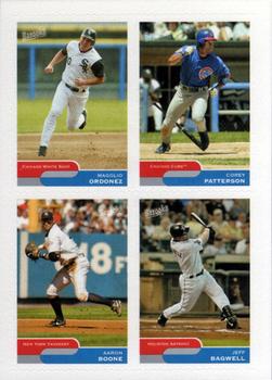 2004 Bazooka - 4-on-1 Stickers #20 Corey Patterson / Magglio Ordonez / Aaron Boone / Jeff Bagwell Front