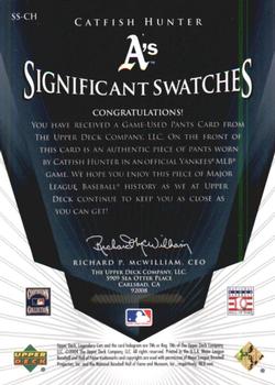 2004 SP Legendary Cuts - Significant Swatches #SS-CH Catfish Hunter Back
