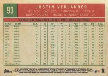 2018 Topps Archives #93 Justin Verlander Back