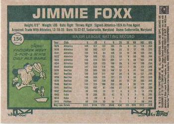 2018 Topps Archives #156 Jimmie Foxx Back