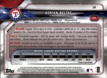2018 Bowman Chrome #38 Adrian Beltre Back