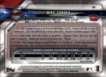 2018 Bowman Chrome #64 Mike Soroka Back