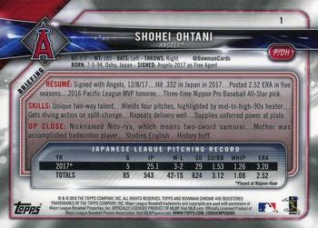 2018 Bowman Chrome #1 Shohei Ohtani Back