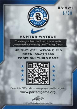 2017 Leaf Metal Perfect Game All-American - Metal Autographs Prismatic Blue #BA-HW1 Hunter Watson Back
