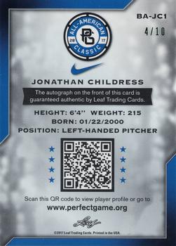 2017 Leaf Metal Perfect Game All-American - Metal Autographs Prismatic Green #BA-JC1 Jonathan Childress Back