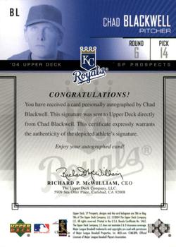2004 SP Prospects - Autograph Bonus #BL Chad Blackwell Back