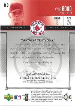 2004 SP Prospects - Autograph Bonus #BO Kyle Bono Back
