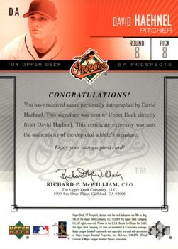 2004 SP Prospects - Autograph Bonus #DA David Haehnel Back