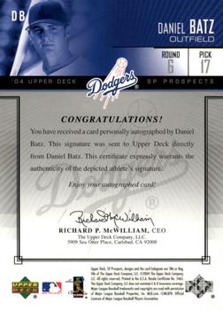 2004 SP Prospects - Autograph Bonus #DB Daniel Batz Back