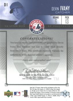 2004 SP Prospects - Autograph Bonus #DI Devin Ivany Back