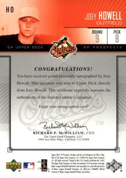 2004 SP Prospects - Autograph Bonus #HO Joey Howell Back