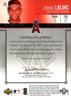 2004 SP Prospects - Autograph Bonus #JL Joshua Leblanc Back