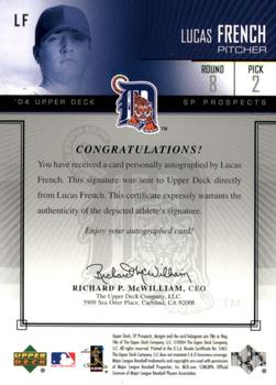 2004 SP Prospects - Autograph Bonus #LF Lucas French Back