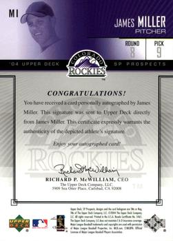 2004 SP Prospects - Autograph Bonus #MI James Miller Back