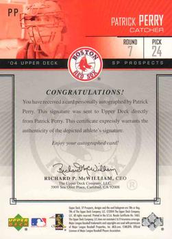 2004 SP Prospects - Autograph Bonus #PP Patrick Perry Back
