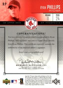 2004 SP Prospects - Autograph Bonus #RP Ryan Phillips Back