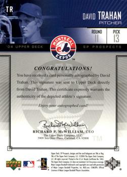 2004 SP Prospects - Autograph Bonus #TR David Trahan Back