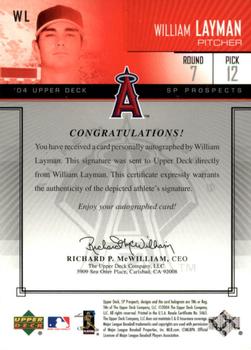 2004 SP Prospects - Autograph Bonus #WL William Layman Back