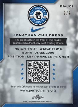 2017 Leaf Metal Perfect Game All-American - Metal Autographs Star Etch Gold #BA-JC1 Jonathan Childress Back