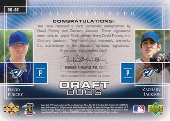 2004 SP Prospects - Draft Duos Dual Autographs #DD-DZ David Purcey / Zachary Jackson Back