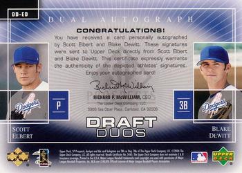 2004 SP Prospects - Draft Duos Dual Autographs #DD-ED Scott Elbert / Blake Dewitt Back