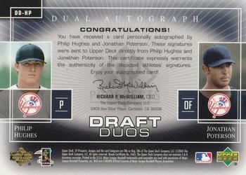 2004 SP Prospects - Draft Duos Dual Autographs #DD-HP Phil Hughes / Jonathan Poterson Back