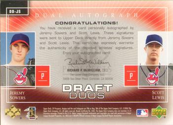 2004 SP Prospects - Draft Duos Dual Autographs #DD-JS Jeremy Sowers / Scott Lewis Back