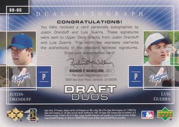 2004 SP Prospects - Draft Duos Dual Autographs #DD-OG Justin Orenduff / Luis Guerra Back