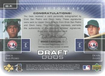 2004 SP Prospects - Draft Duos Dual Autographs #DD-PI Erick San Pedro / Devin Ivany Back