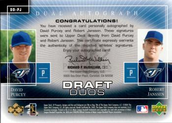 2004 SP Prospects - Draft Duos Dual Autographs #DD-PJ David Purcey / Robert Janssen Back