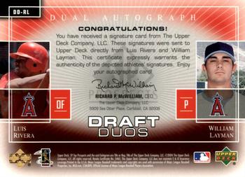 2004 SP Prospects - Draft Duos Dual Autographs #DD-RL Luis Rivera / William Layman Back