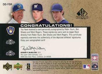 2004 SP Prospects - Draft Generations Triple Autographs #DG-YSR Robin Yount / Ben Sheets / Mark Rogers Back