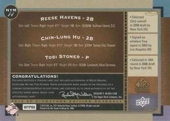 2012 SP Signature Edition - Triple Signatures #NYM-14 Reese Havens /  Chin-Lung Hu  / Tobi Stoner Back
