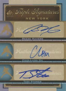 2012 SP Signature Edition - Triple Signatures #NYM-14 Reese Havens /  Chin-Lung Hu  / Tobi Stoner Front