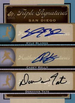 2012 SP Signature Edition - Triple Signatures #SD-12 Kyle Blanks /  Casey Kelly  / Donavan Tate Front