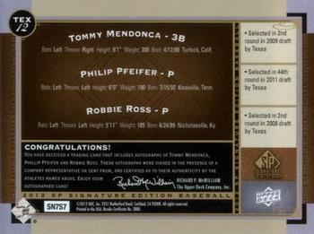 2012 SP Signature Edition - Triple Signatures #TEX-12 Tommy Mendonca /  Philip Pfeifer  / Robbie Ross Back