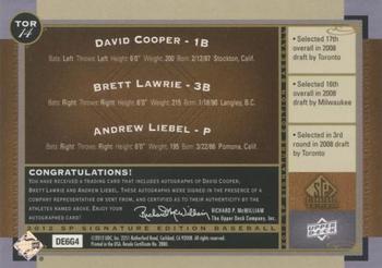 2012 SP Signature Edition - Triple Signatures #TOR-14 David Cooper /  Brett Lawrie  / Andrew Liebel Back